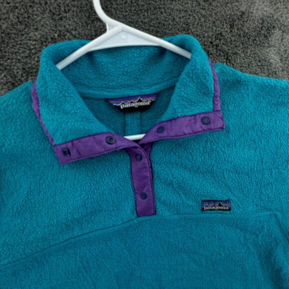VTG Patagonia Womens Jacket Adult Fleece Purple Blue 1/4 Snap Pullover W/ Logo - Picture 6 of 15